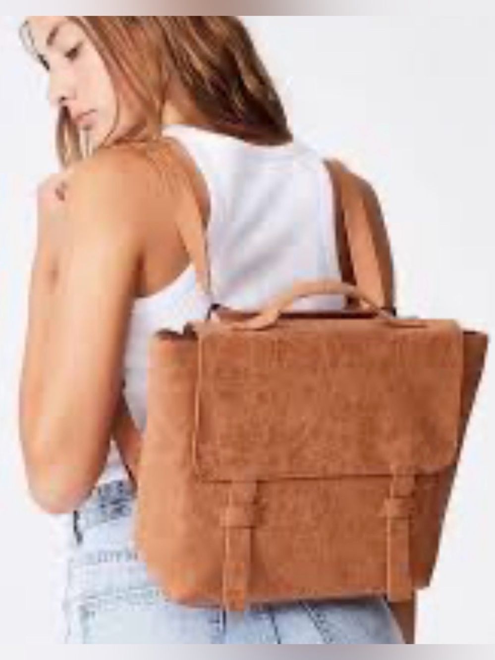 Convertible Suede-Look Backpack Tote in Tan